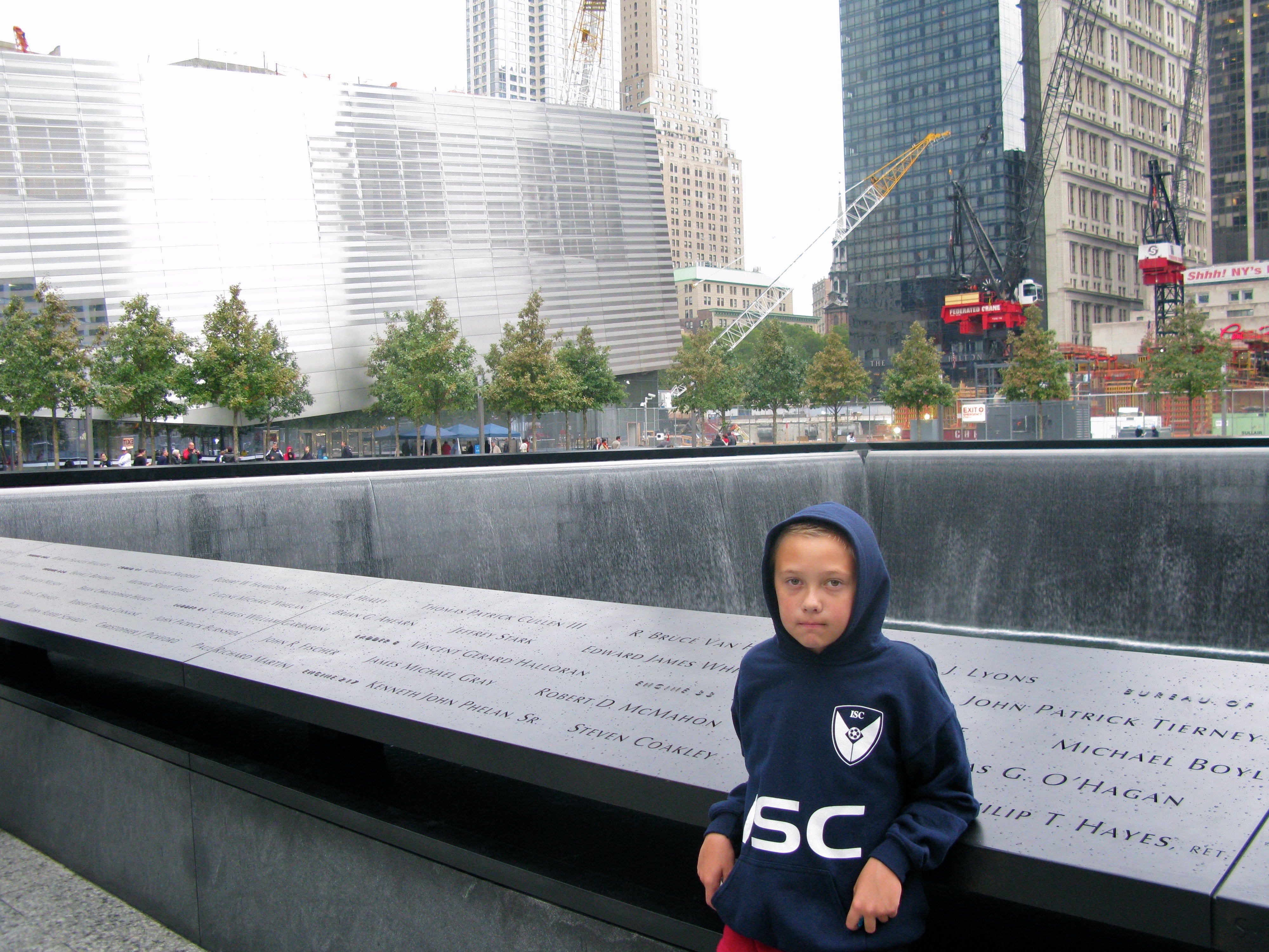 Caleb at the 9/11 Memorial during a father-son trip to NYC in 2011.